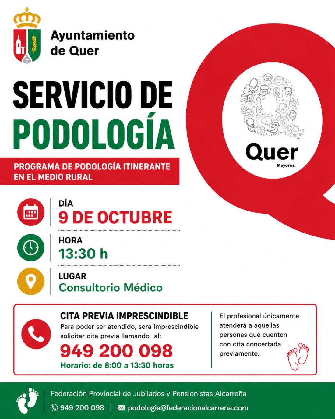 El Servicio de Podología Itinerante regresará a Quer el próximo 9 de octubre