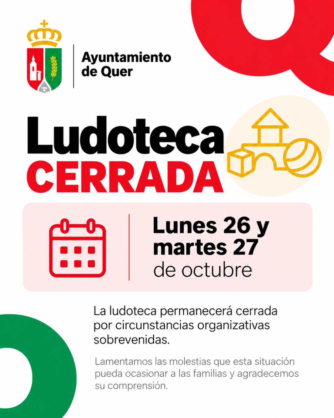 Cierre 26-27 de octubre de la Ludoteca Municipal de Quer