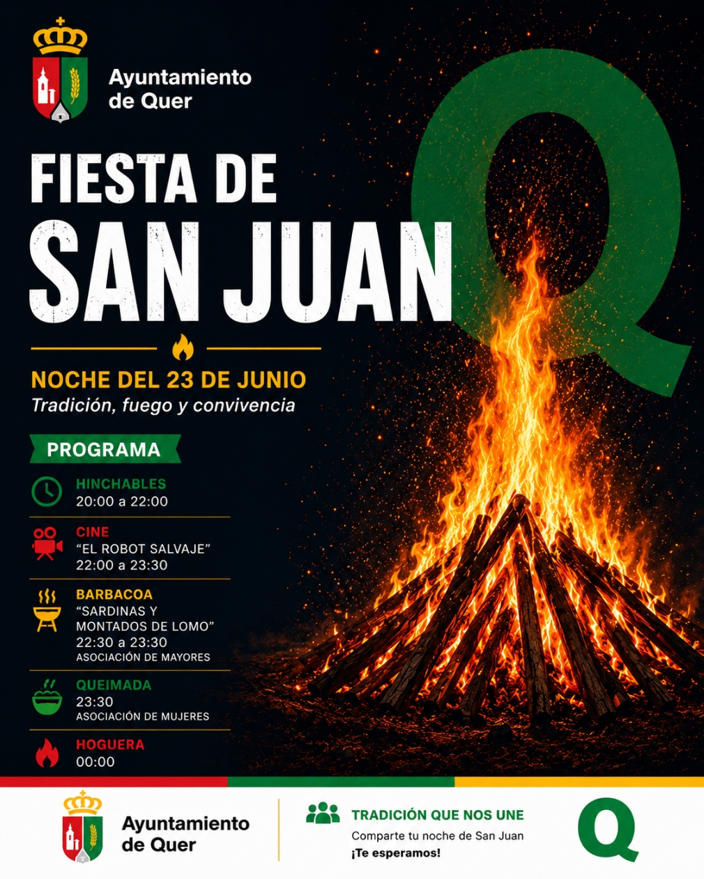 Quer celebrará la tradicional Fiesta de San Juan el próximo 23 de junio con cine, hoguera y actividades para todos los públicos