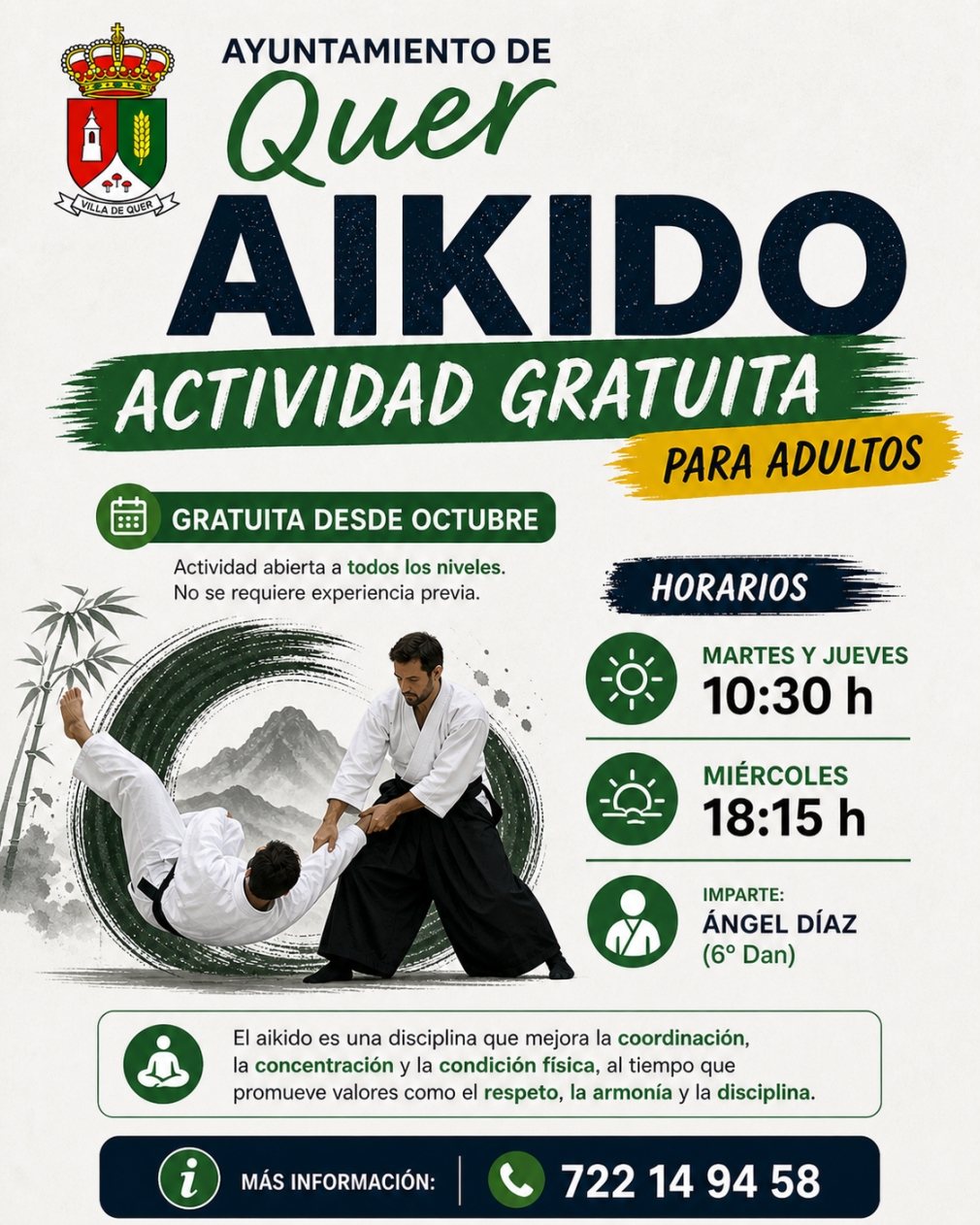 El aikido gratuito para adultos se consolida en Quer desde el pasado mes de octubre