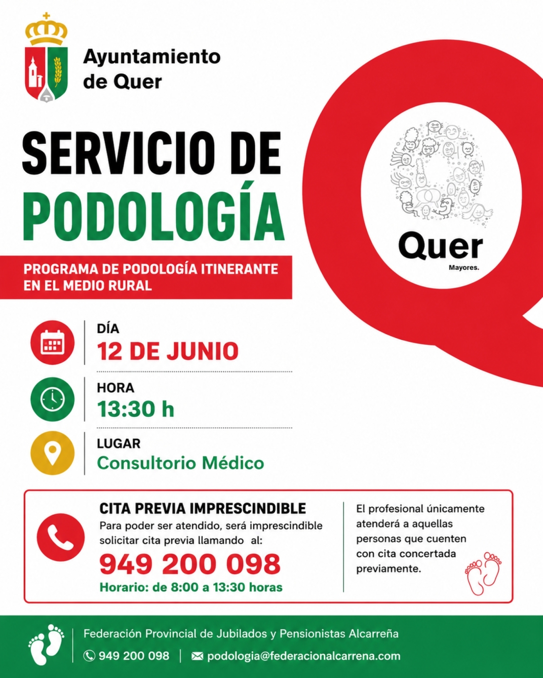 El servicio de Podología Itinerante volverá a Quer el próximo 31 de julio