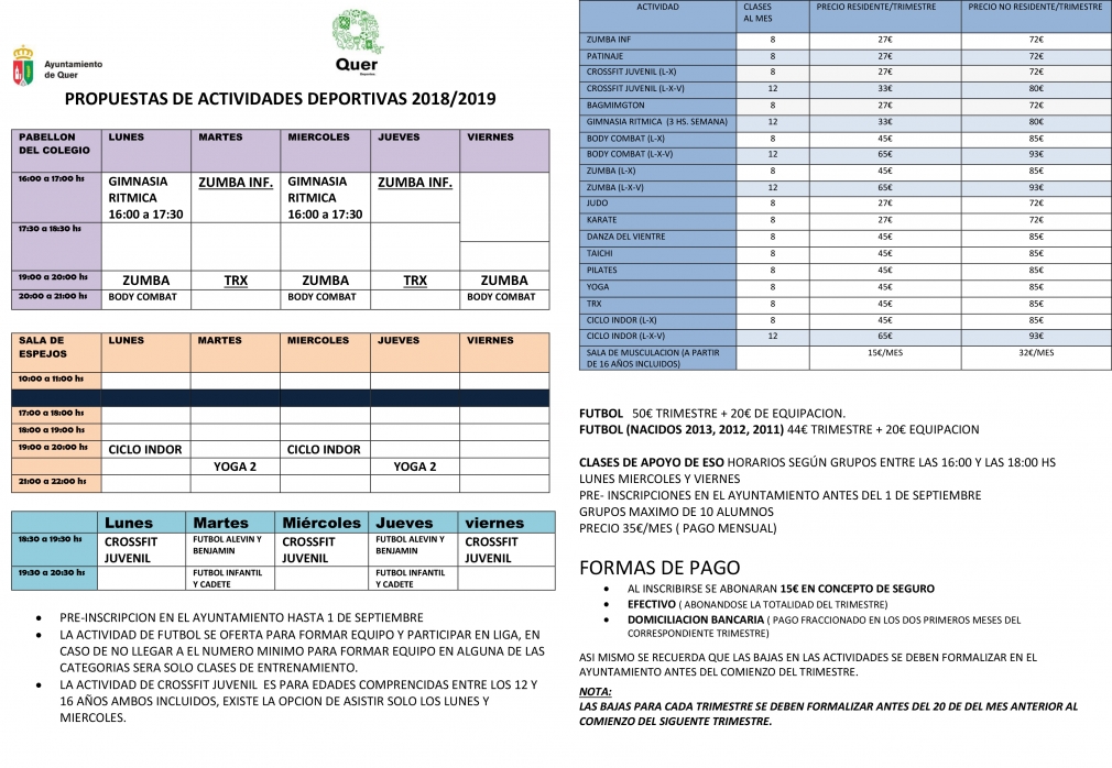 Esta semana finaliza el plazo de cancelación/nueva inscripción en las actividades deportivas para el último trimestre