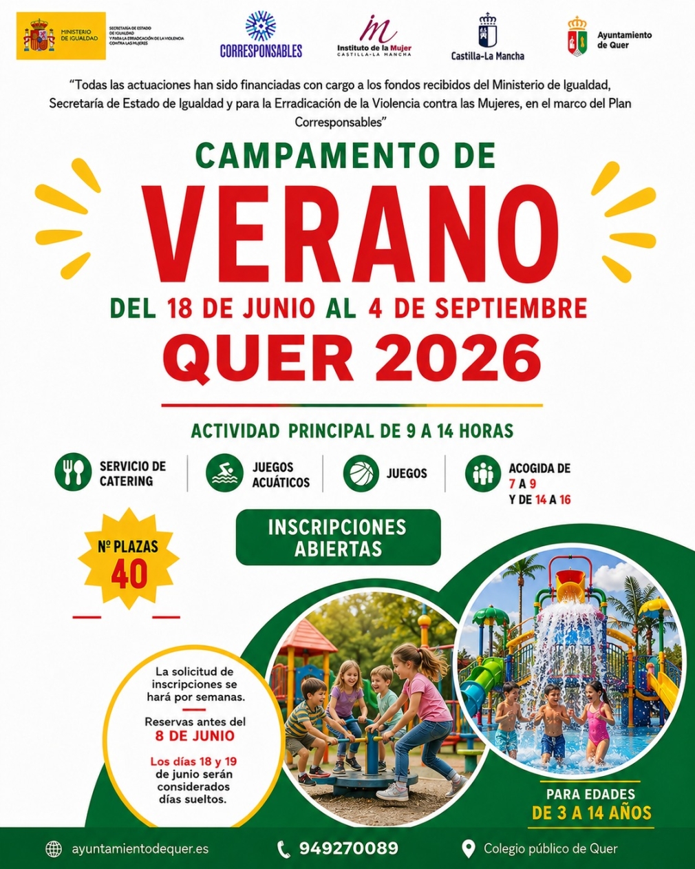 Quer abre el plazo de inscripción para el Campamento Urbano de Verano 2026