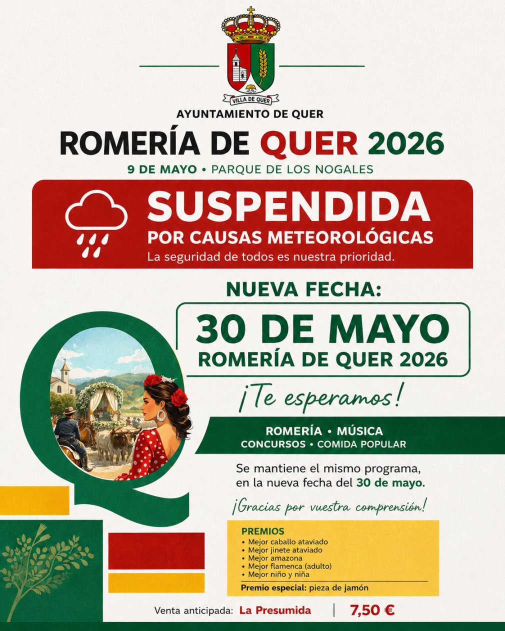 La Romería de Quer 2026 se aplaza al 30 de mayo por causas meteorológicas
