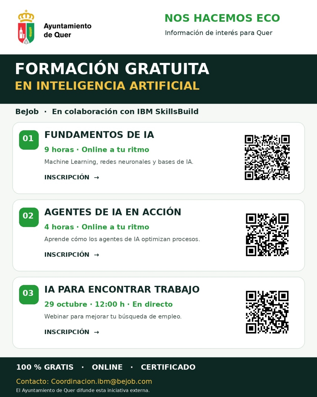 El Ayuntamiento de Quer difunde tres propuestas gratuitas de formación en inteligencia artificial