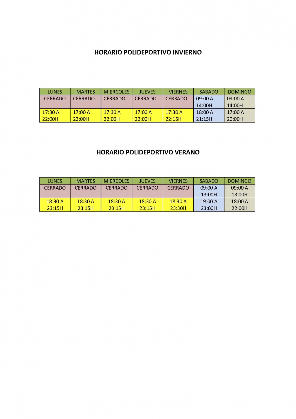 El 1 de octubre, entra en vigor el horario de invierno del Polideportivo La Dehesa