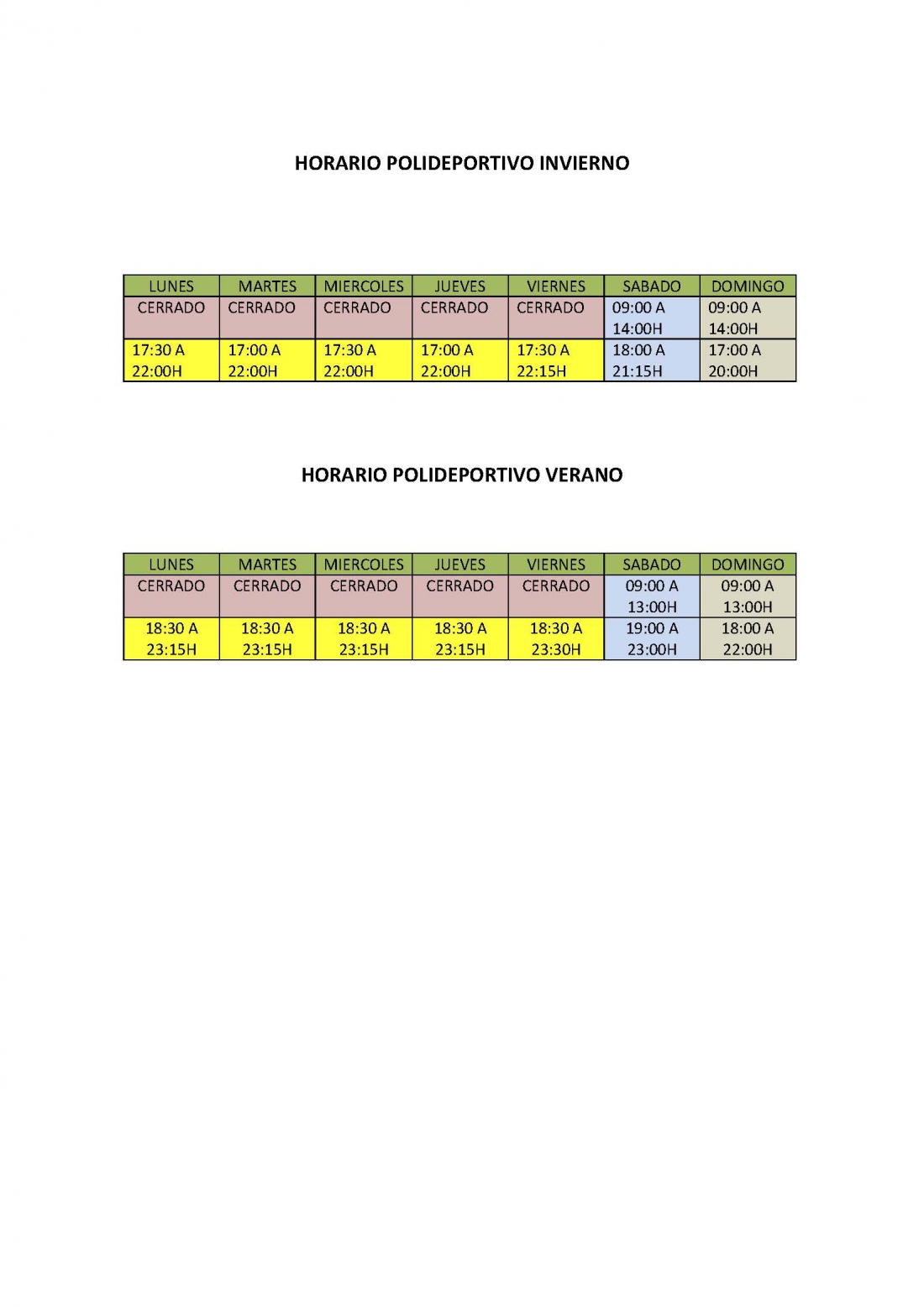 El 1 de octubre, entra en vigor el horario de invierno del Polideportivo La Dehesa