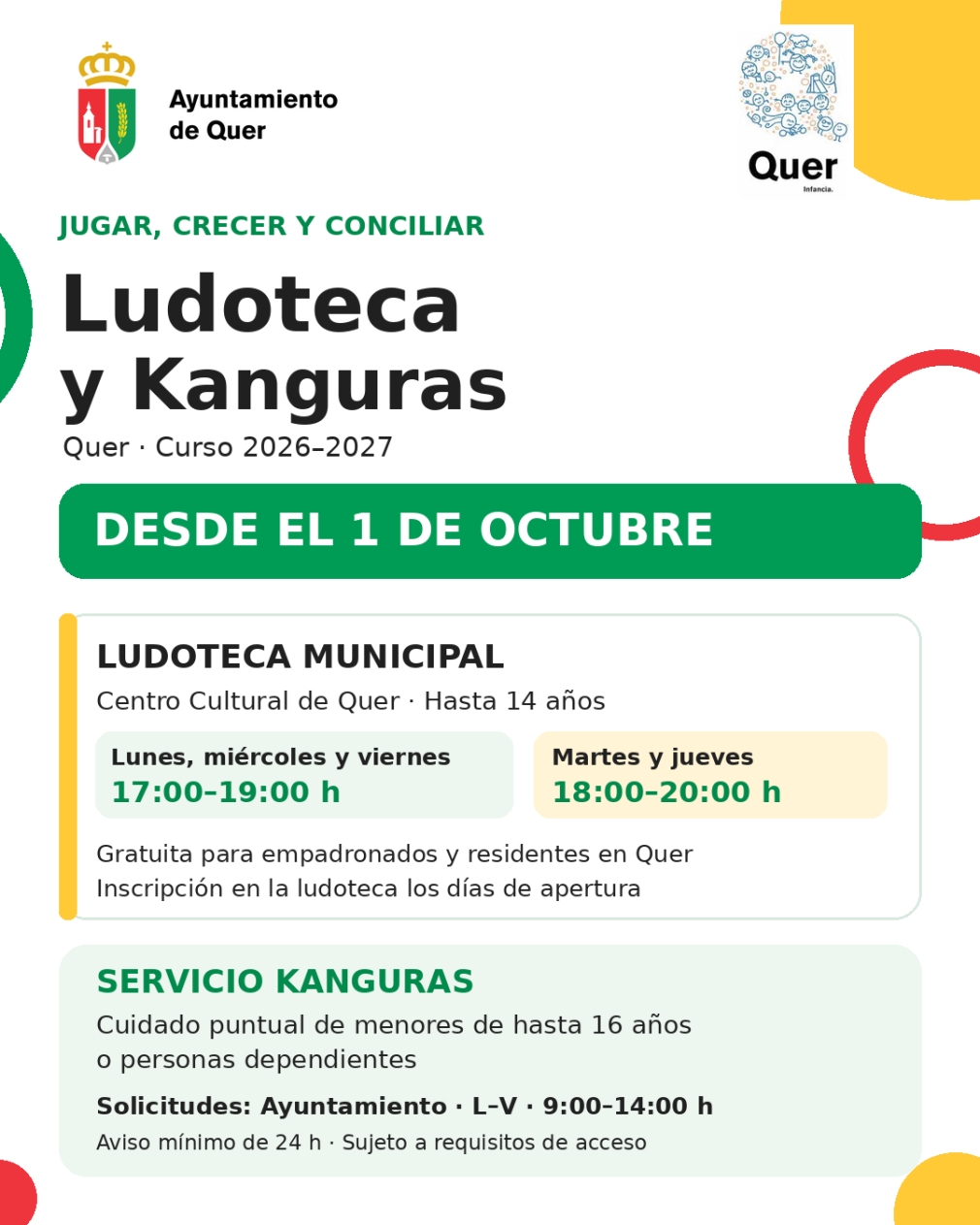 La Ludoteca y el programa Kanguras regresan a Quer mañana jueves, 1 de octubre