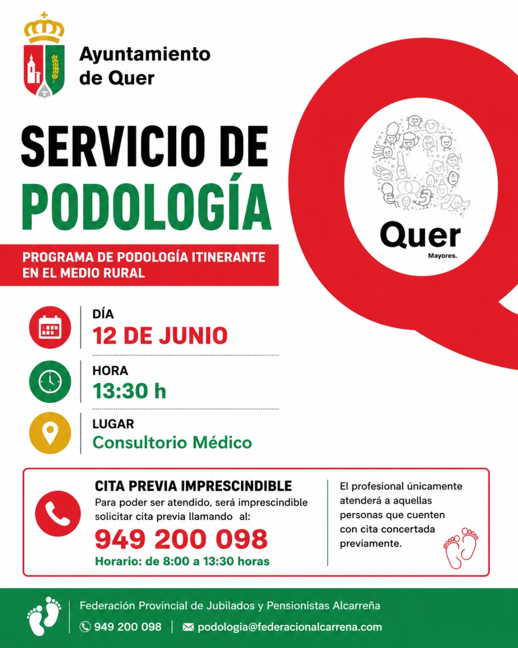 El servicio de podología itinerante volverá a Quer el próximo 12 de junio