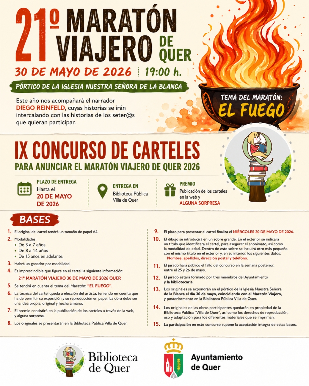 Quer convoca el IX concurso de carteles del Maratón Viajero 2026 bajo el tema “el fuego”