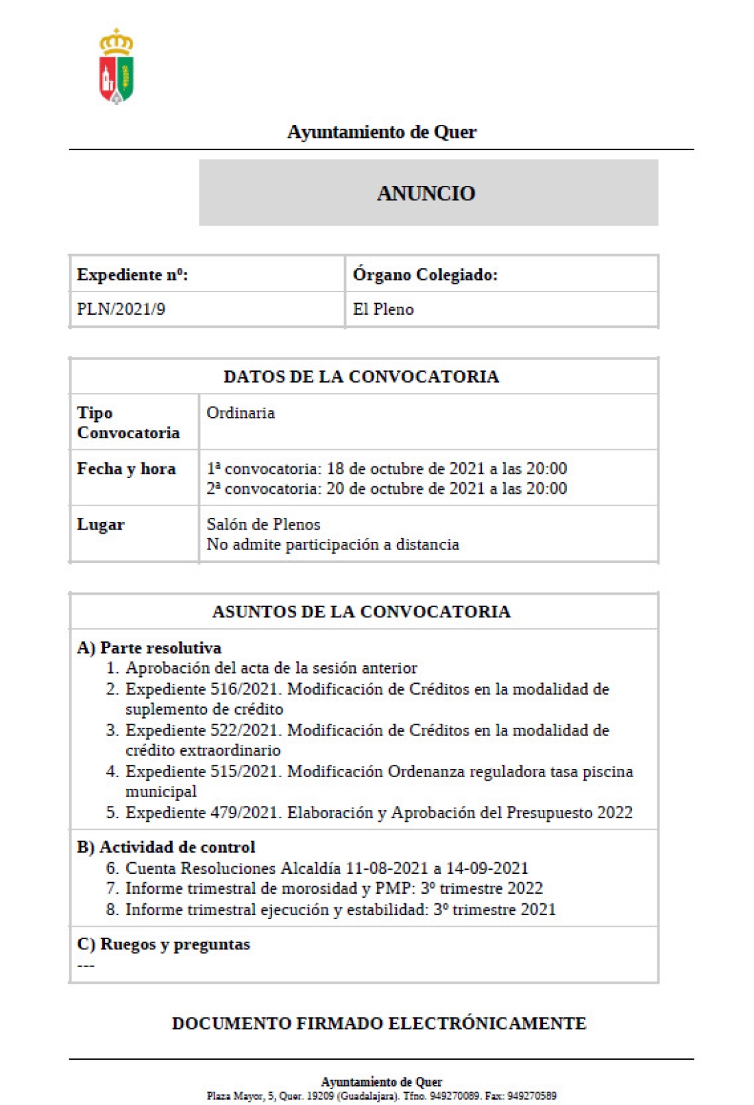 Pleno Ordinario