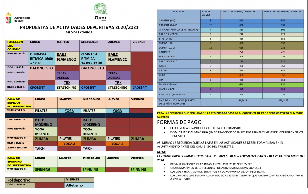 El Ayuntamiento mantiene los plazos de inscripción y fecha de inicio de la temporada deportiva