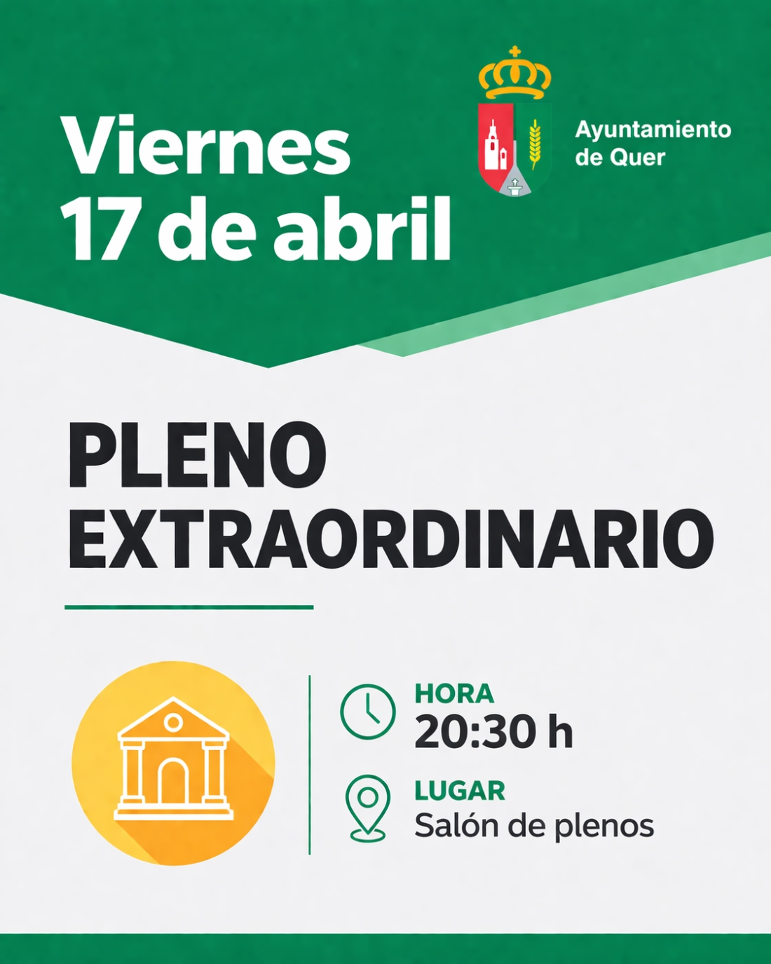 Pleno Extraordinario. Viernes. 17 de abril. 20:30 h