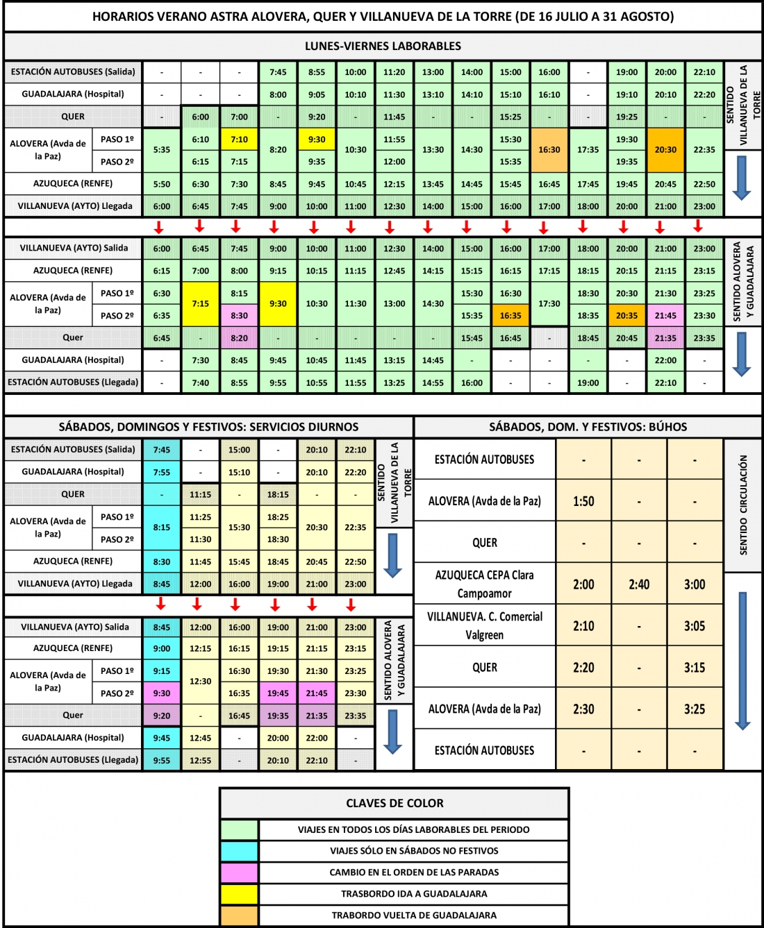 El día 16 de julio entra en vigor el horario de verano del Plan Astra