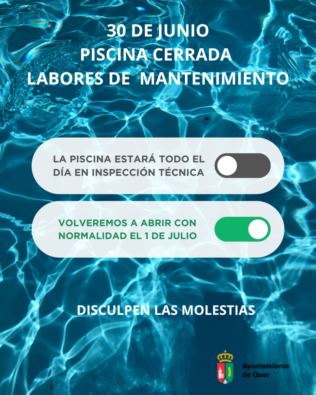 Lunes 30 de junio. Piscina municipal cerrada.