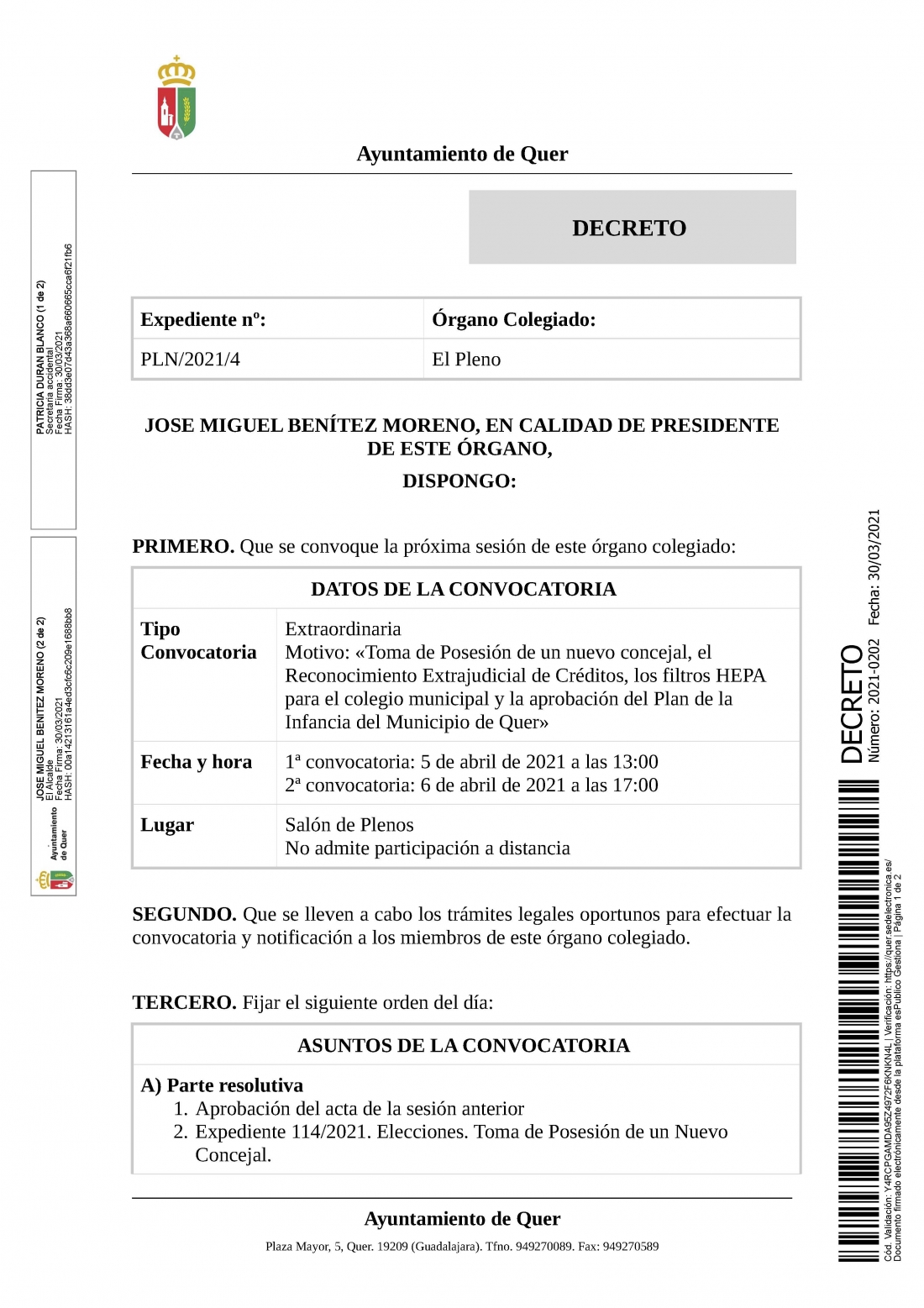 Pleno Extraordinario. 05/04