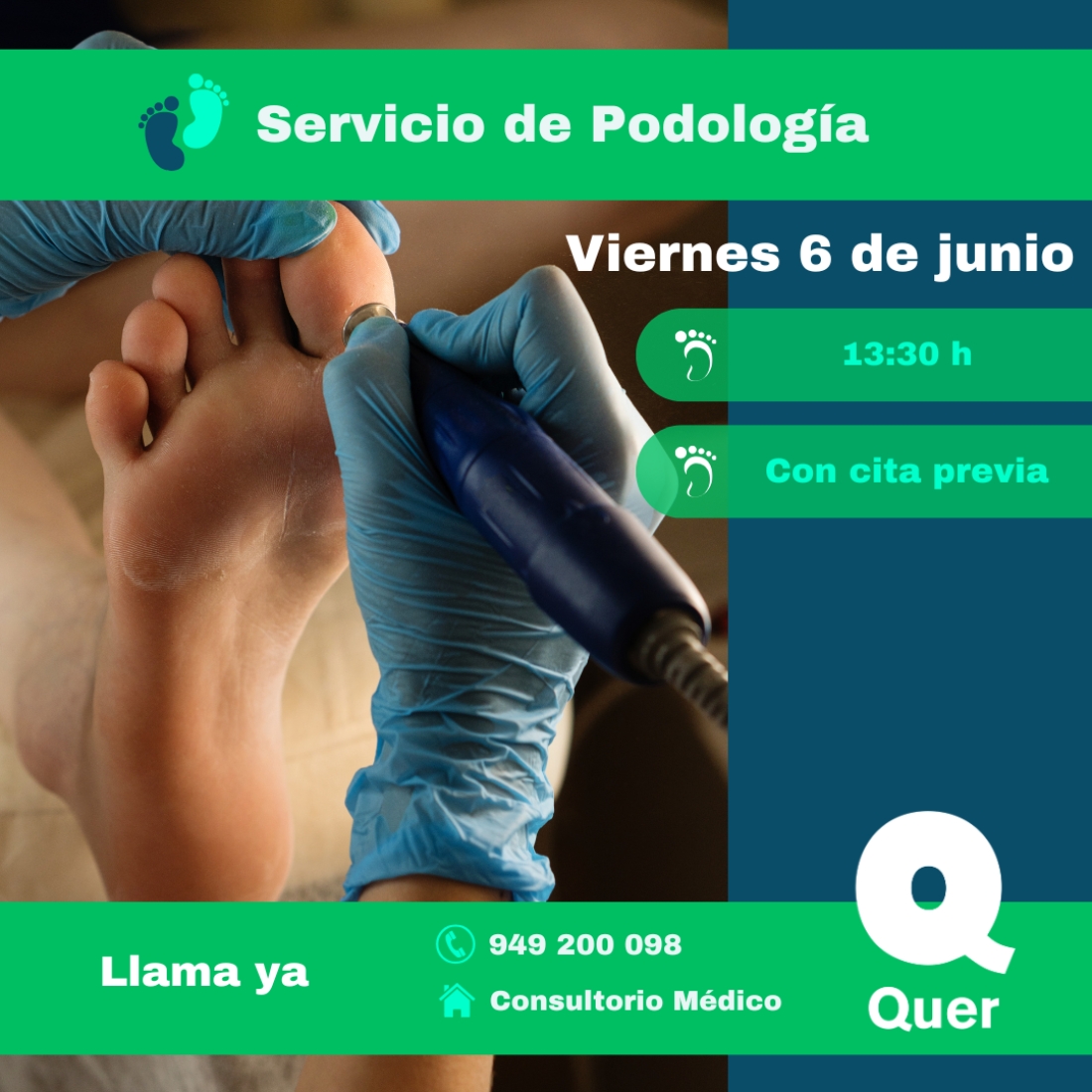 Viernes, 6 de junio, servicio de podología