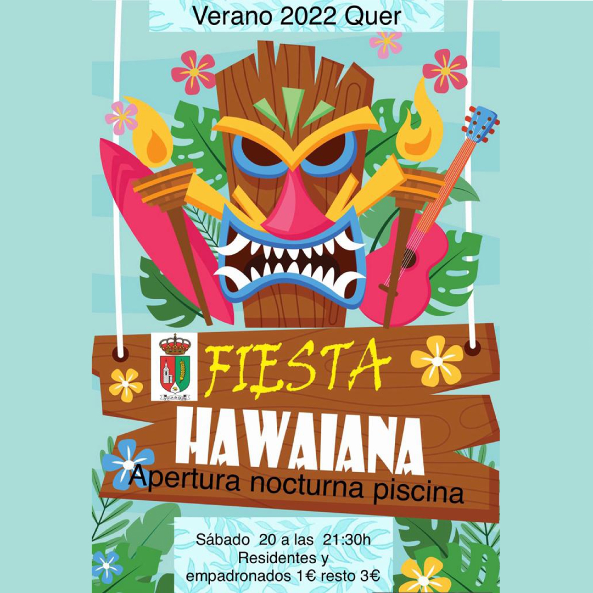 Fiesta hawaiana en la piscina municipal de Quer.