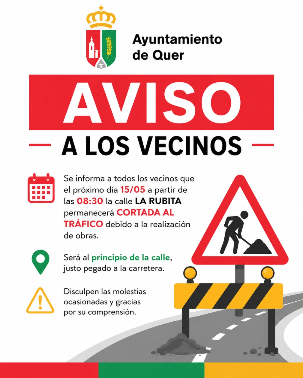 Obras y corte de tráfico en la calle La Rubita