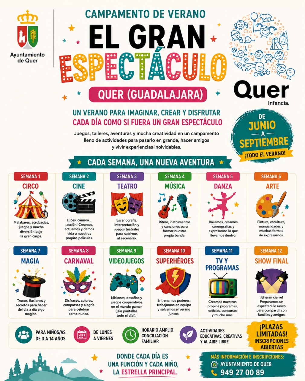El Campamento Urbano de Verano de Quer comienza mañana convertido en "El Gran Espectáculo"